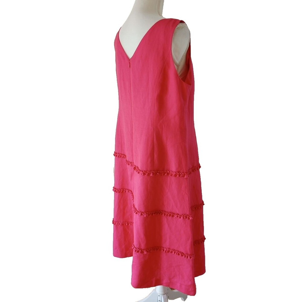 Talbots Pink Dress 16P Linen Blend Midi VNeck Ruffle Princess Fairy Easter NWT - Picture 7 of 10